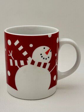 Crate & Barrel Snowman Christmas Holiday Winter Red & White Mug 12oz, MINT!